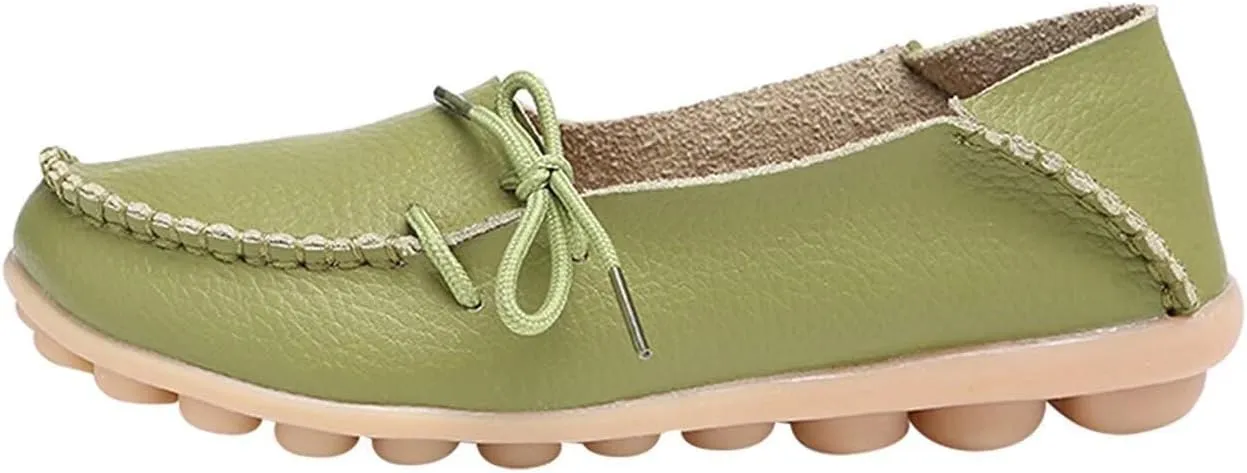 Women's Leather Slip-On Shoes Flat Slipper Walking Loafers