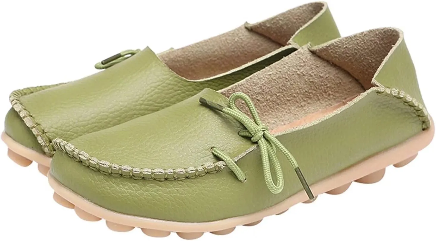 Women's Leather Slip-On Shoes Flat Slipper Walking Loafers