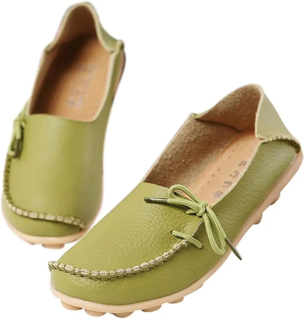 Women's Leather Slip-On Shoes Flat Slipper Walking Loafers