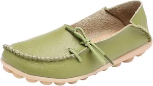 Women's Leather Slip-On Shoes Flat Slipper Walking Loafers