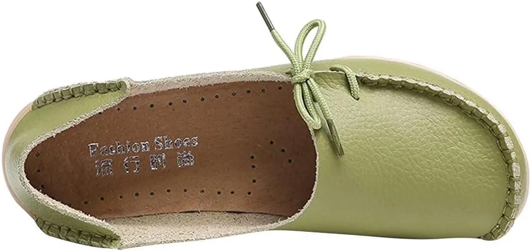 Women's Leather Slip-On Shoes Flat Slipper Walking Loafers