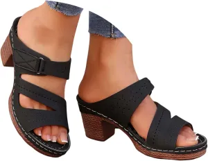 Women's Low Block Chunky Heels Sandals Boho Comfortable Open Toe Party Dress Pump Shoes Non Slip Heeled Sandal Summer Slippers