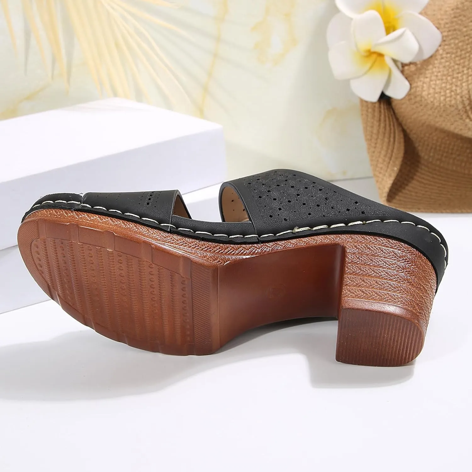 Women's Low Block Chunky Heels Sandals Boho Comfortable Open Toe Party Dress Pump Shoes Non Slip Heeled Sandal Summer Slippers