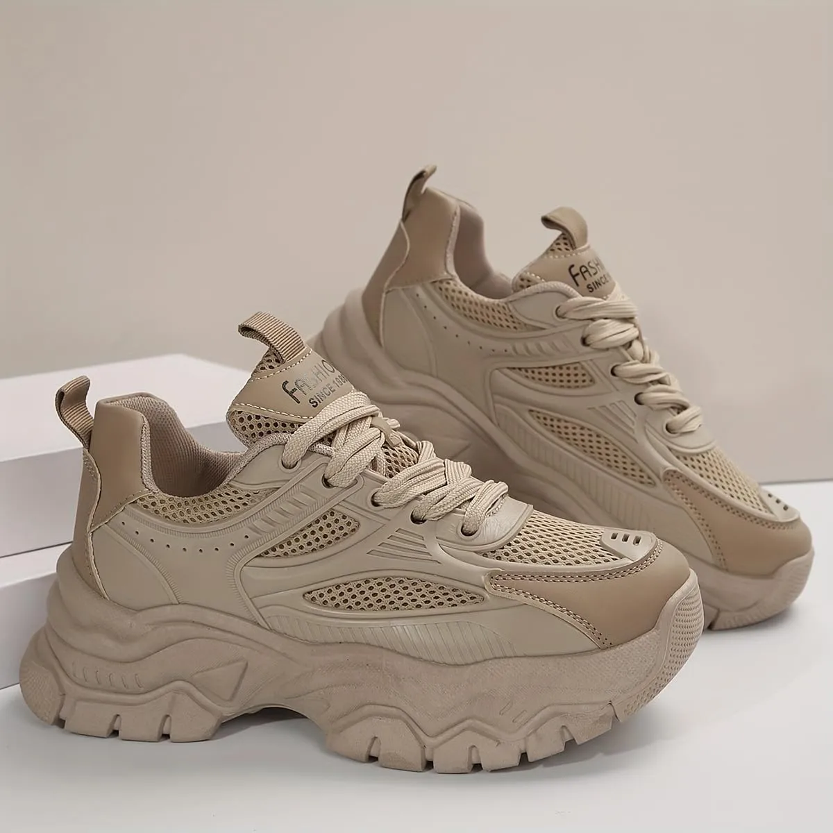 Women's Mesh Chunky Sneakers, Breathable Low Top Running Sports Shoes, Casual Outdoor Walking Trainers