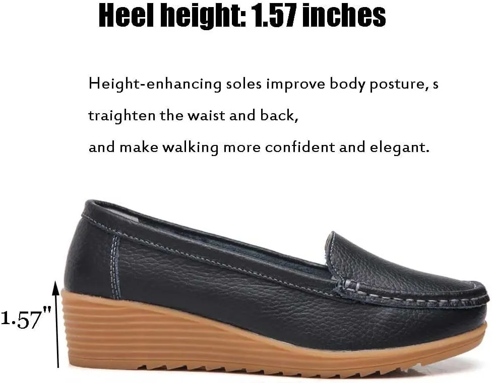 Women's Non Slip Nursing Shoes Leather Comfortable Slip on Flat Shoes Loafers for Restaurant Work