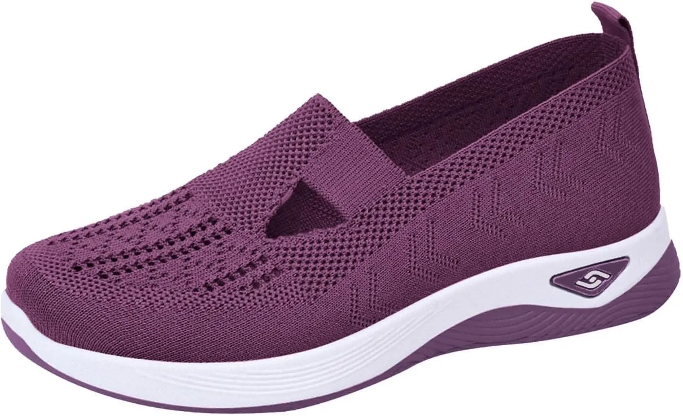 Women's Orthopedic Breathable Shoes,Women Woven Orthopedic Breathable SoftShoes Arch Support Slip-On Sneakers, Indoor Outdoor Casual Walking Anti-Skid Sports Shoes