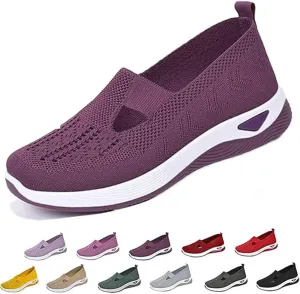 Women's Orthopedic Breathable Shoes,Women Woven Orthopedic Breathable SoftShoes Arch Support Slip-On Sneakers, Indoor Outdoor Casual Walking Anti-Skid Sports Shoes