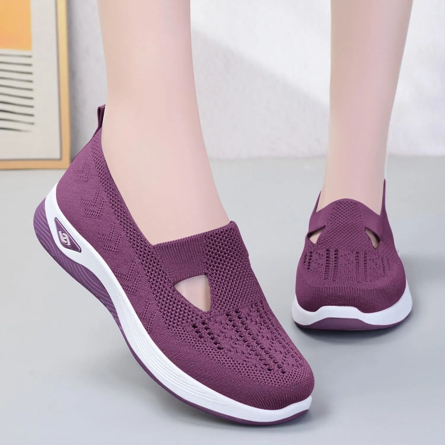 Women's Orthopedic Breathable Shoes,Women Woven Orthopedic Breathable SoftShoes Arch Support Slip-On Sneakers, Indoor Outdoor Casual Walking Anti-Skid Sports Shoes