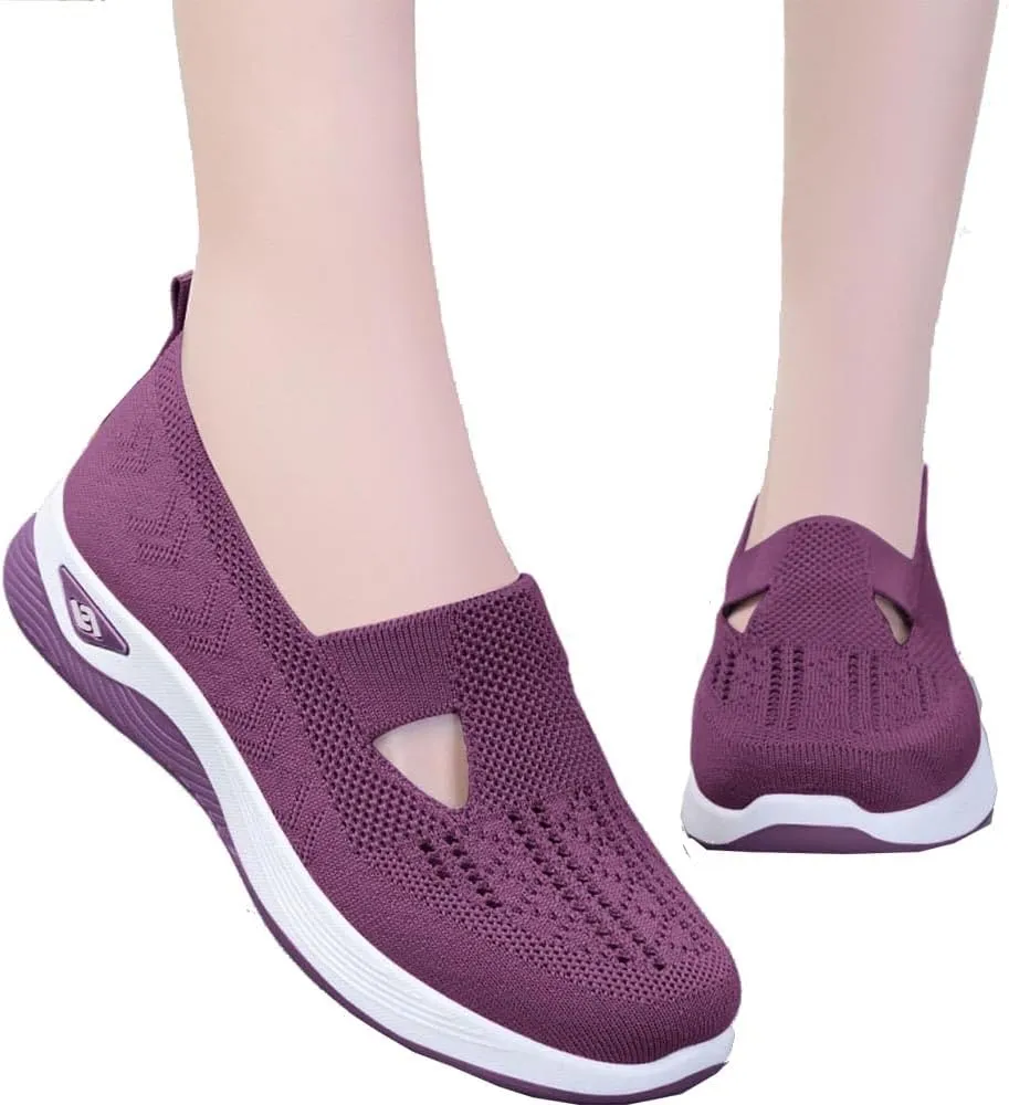 Women's Orthopedic Breathable Shoes,Women Woven Orthopedic Breathable SoftShoes Arch Support Slip-On Sneakers, Indoor Outdoor Casual Walking Anti-Skid Sports Shoes