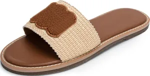 Women's Platform Sandals Summer Casual Slip On Beach Sandals Raffia Flat Sandals