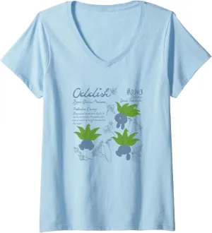 Womens Pokémon Cute Oddish #0043 Pokédex Entry & Type Info V-Neck T-Shirt