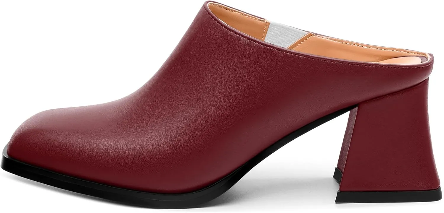 Women's Sandals, Square Closed Toe Mid Heels, Slip On Fashion Solid Matte Heeled Sandal for Daily Working Dating