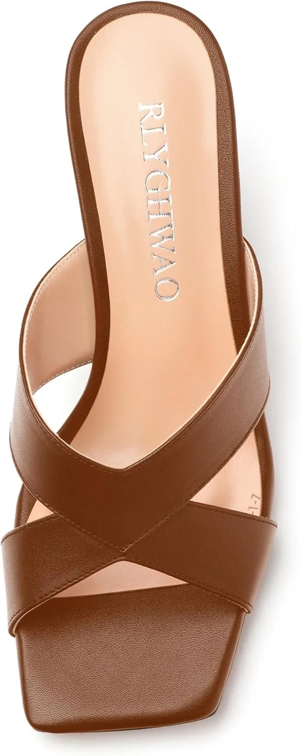 Womens Sandals Square Toe Kitten Heels Fashion Solid Matte Sandal 2.55 inch