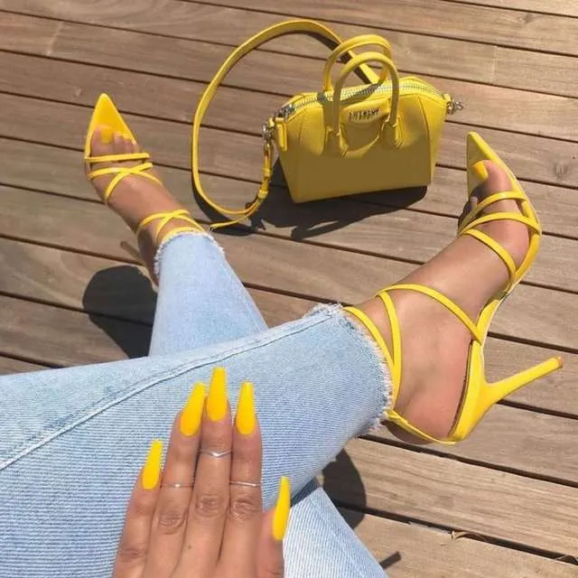 Women's Sexy Sandals Pointed Fish Mouth Cross Stilettos