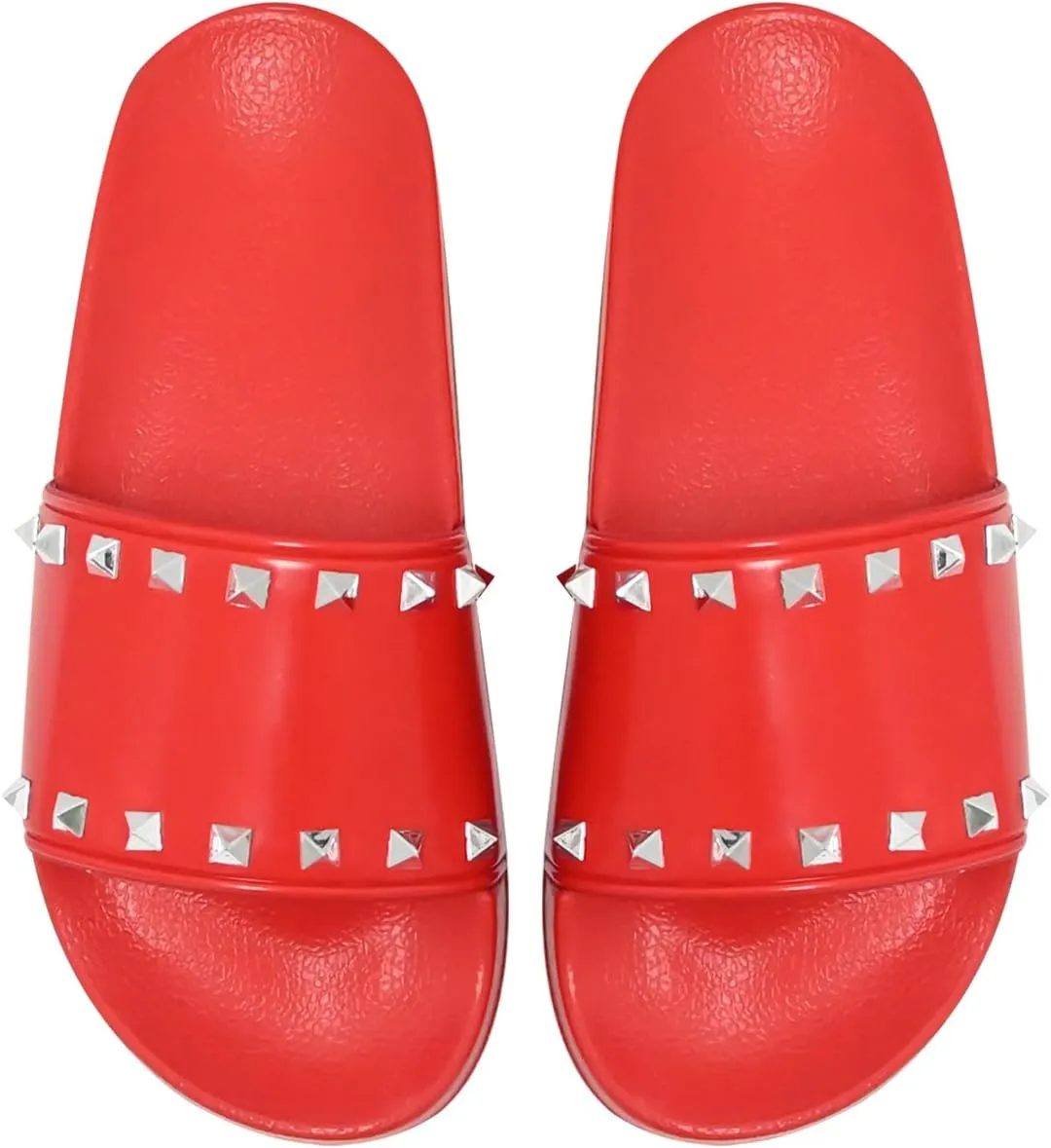 Women's Studded Flat Slippers Slip On Summer Indoor and Outdoor Slide Sandals Beach Rain Shoes
