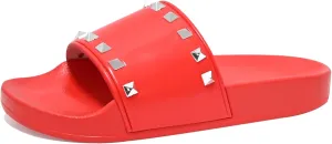 Women's Studded Flat Slippers Slip On Summer Indoor and Outdoor Slide Sandals Beach Rain Shoes