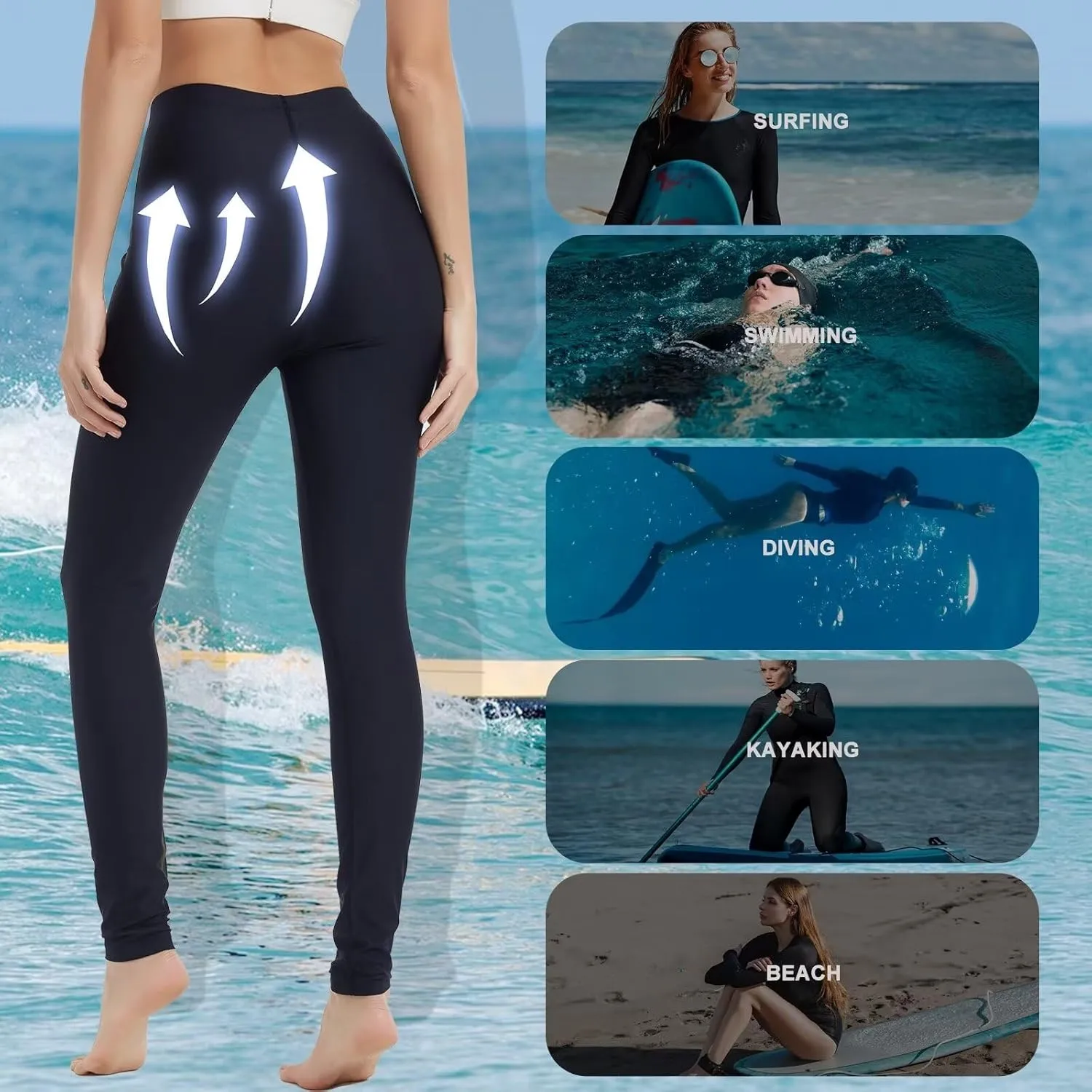 Womens Swim Pants Long Surf Water Swimming Leggings Sun Protection UV Leggings Rash Guard Swim Tights Fast Dry