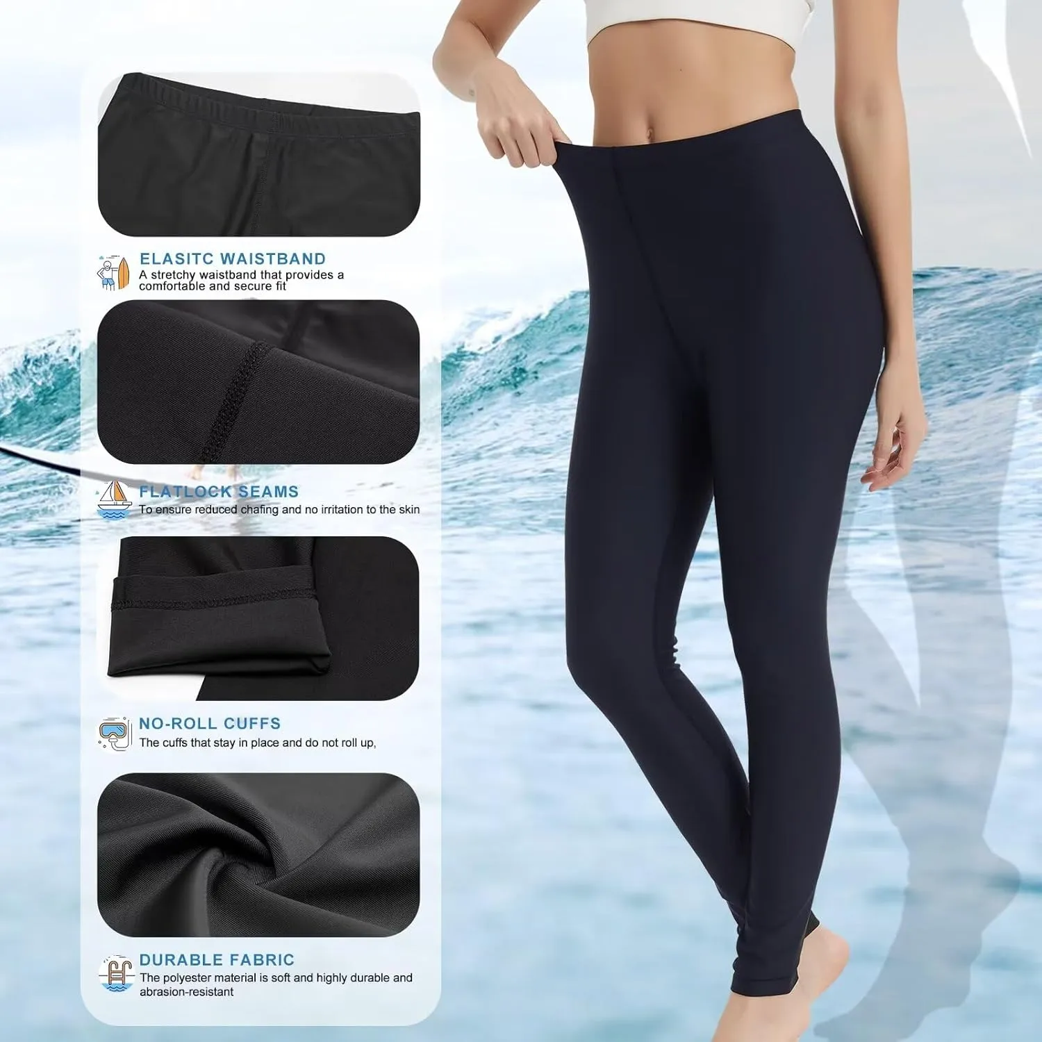 Womens Swim Pants Long Surf Water Swimming Leggings Sun Protection UV Leggings Rash Guard Swim Tights Fast Dry