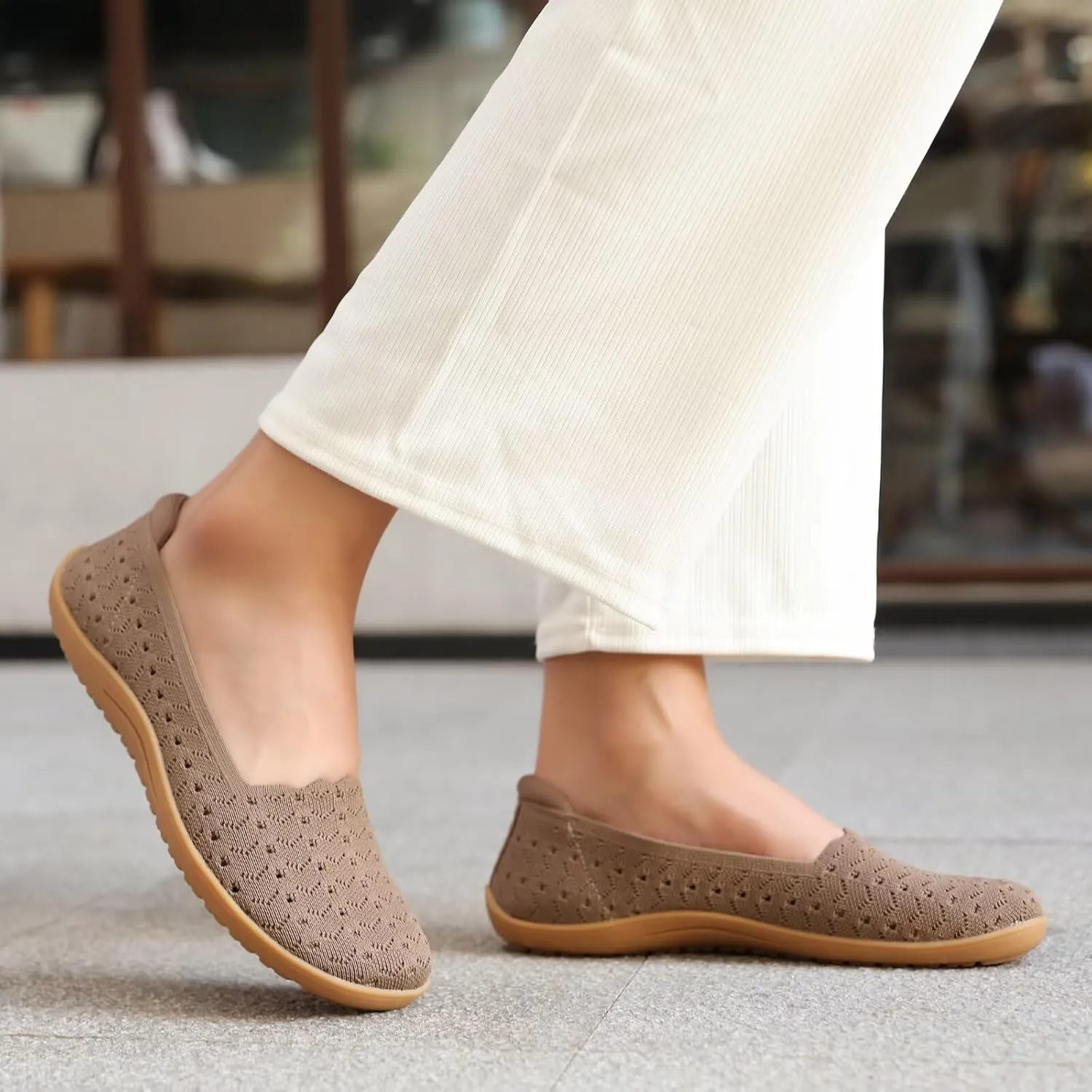 Women's Wide Toe Box Flats Shoes Knit Ballet Flat Slip-on Dress Walking Comfort Shoes