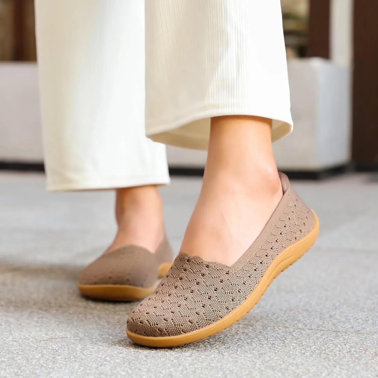 Women's Wide Toe Box Flats Shoes Knit Ballet Flat Slip-on Dress Walking Comfort Shoes
