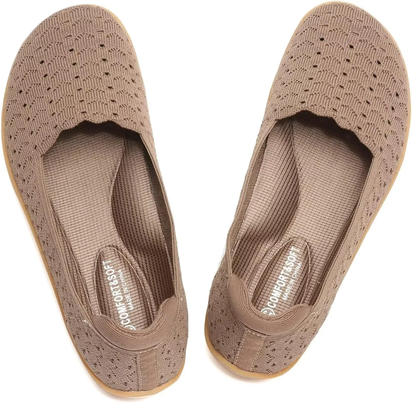 Women's Wide Toe Box Flats Shoes Knit Ballet Flat Slip-on Dress Walking Comfort Shoes