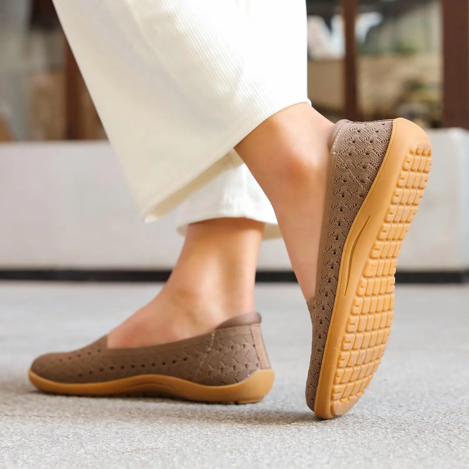 Women's Wide Toe Box Flats Shoes Knit Ballet Flat Slip-on Dress Walking Comfort Shoes