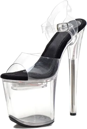 WUXIN H&P Women's Clear Platform Exotic Pole Dance Ankle-Strap Sandal 8 Inch Inner Glow Round Toe Fashion Model Sexy Stiletto Custom Dress shoes High Heel