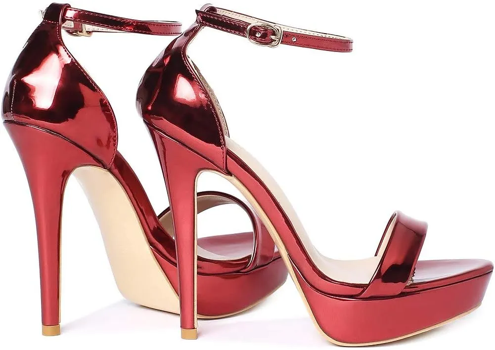 YooPrettyz Women Metallic Ankle Strap Platform High Heels Model Dress Sandals