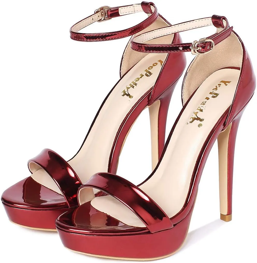 YooPrettyz Women Metallic Ankle Strap Platform High Heels Model Dress Sandals
