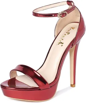 YooPrettyz Women Metallic Ankle Strap Platform High Heels Model Dress Sandals