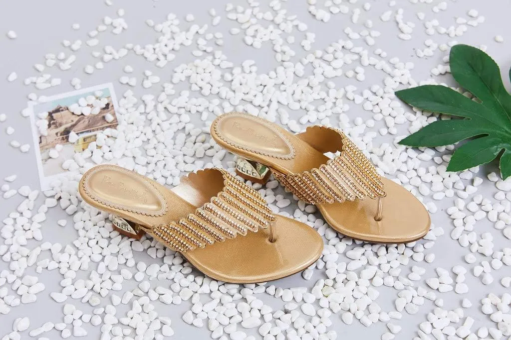 YooPrettyz Women T-Strap Slide Sandals Summer Beach Glitter Thong Sandal Chunky Heels